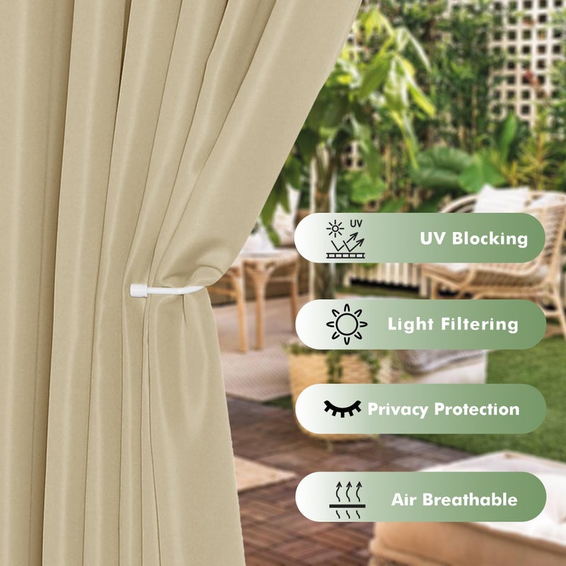HolidayIdeas ستائر HolidayIdeas الخارجية للفناء مقاومة للماء 6 لوحات - 54 × 84 بوصة - ستائر خارجية مقاومة للطقس للخصوصية لشرفة كابانا العريشة وأشعة الشمس وحجب الأشعة فوق البنفسجية (أعلى جروميت كريم) - Image 3